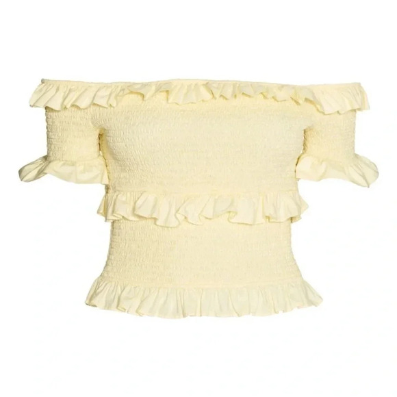 H&M pastel Yellow Off The Shoulder Frilled
Stretchy Cropped Top
Size 4 - Picture 2 of 5